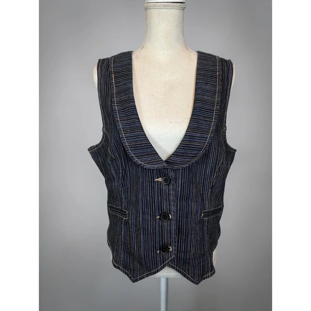 AMX Denim Vest Button Up XL Scoop Neck Cinch Back NWT - Picture 10 of 10